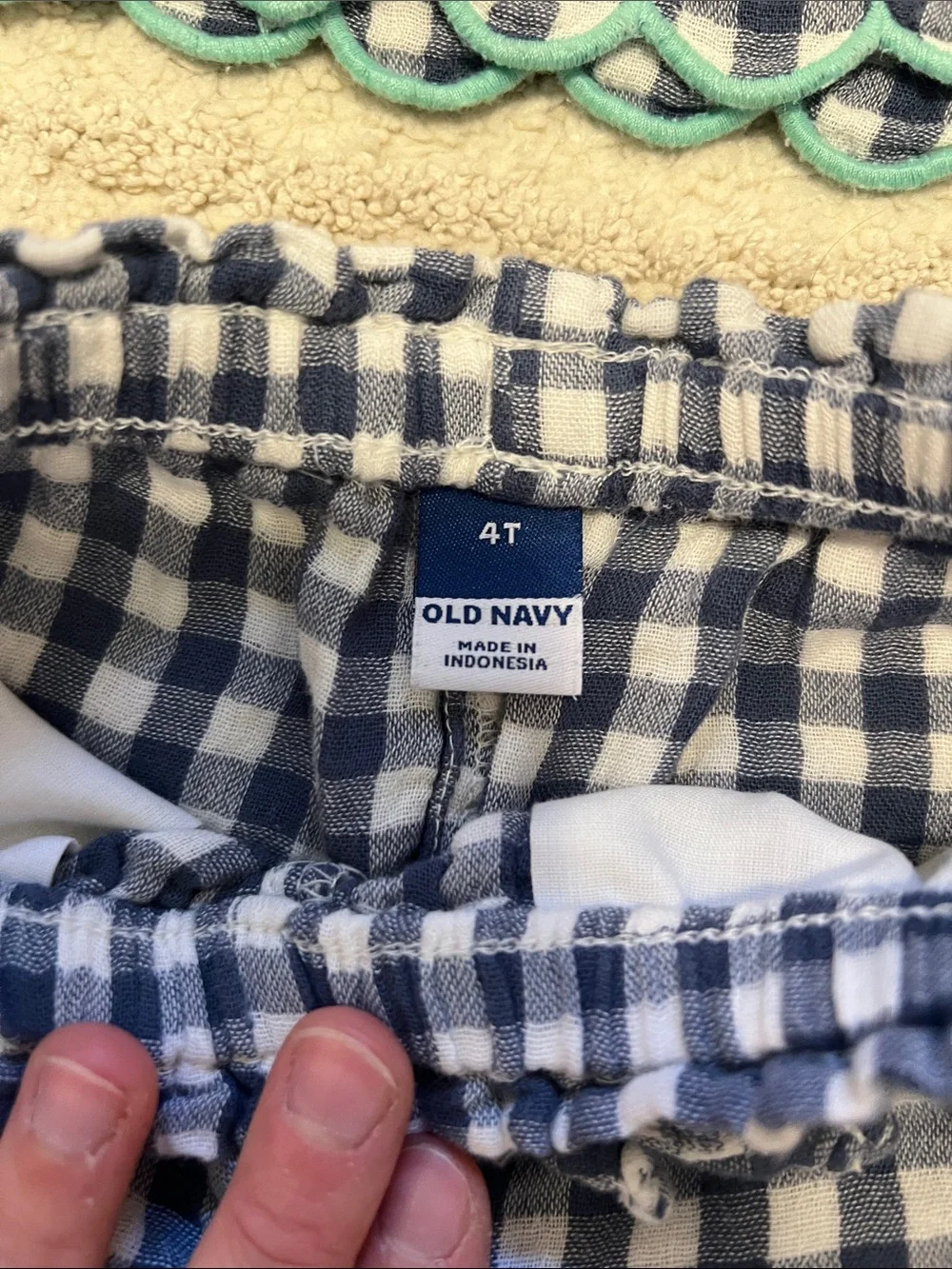 Old Navy Navy and White Gingham Girls Pajama Set with Teal Trim